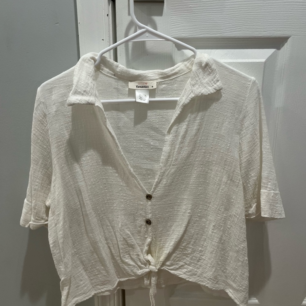 White Cropped Button Down Blouse